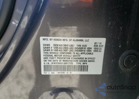 2018 Honda Pilot Exl из США, поврежденный, VIN 5FNYF6H57JB017725